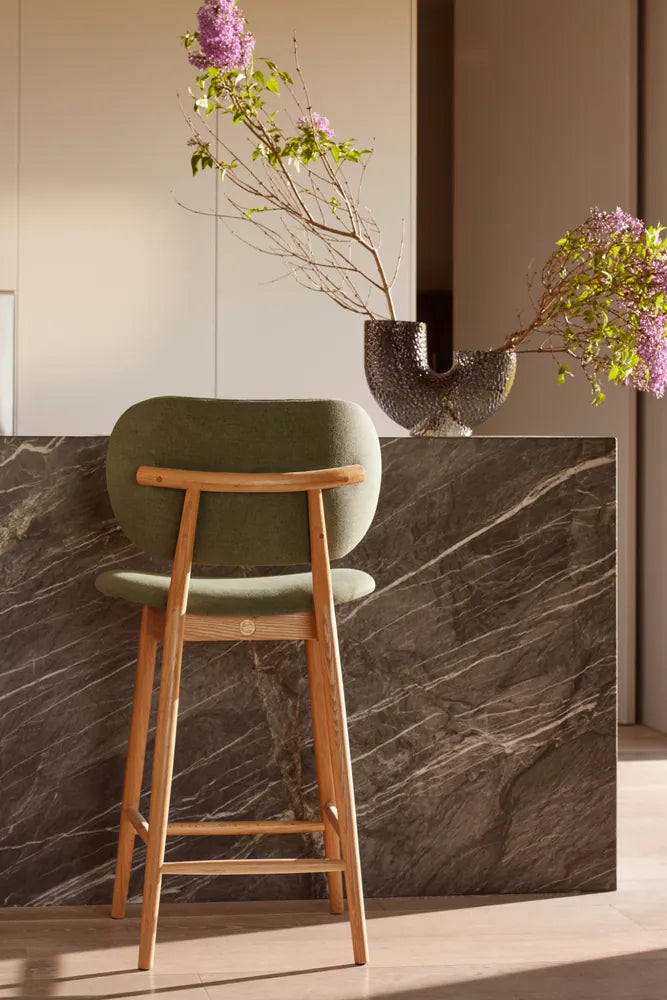 Olivia Bar Stool Forest Green Fabric Solid American Oak