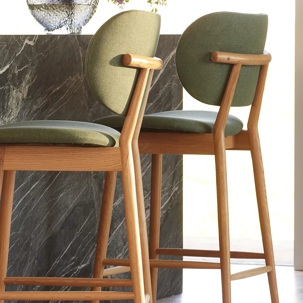 Olivia Bar Stool Forest Green Fabric Solid American Oak