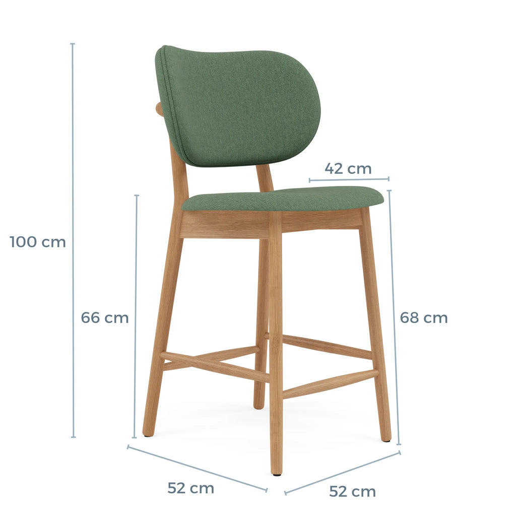 Olivia Bar Stool Forest Green Fabric Solid American Oak