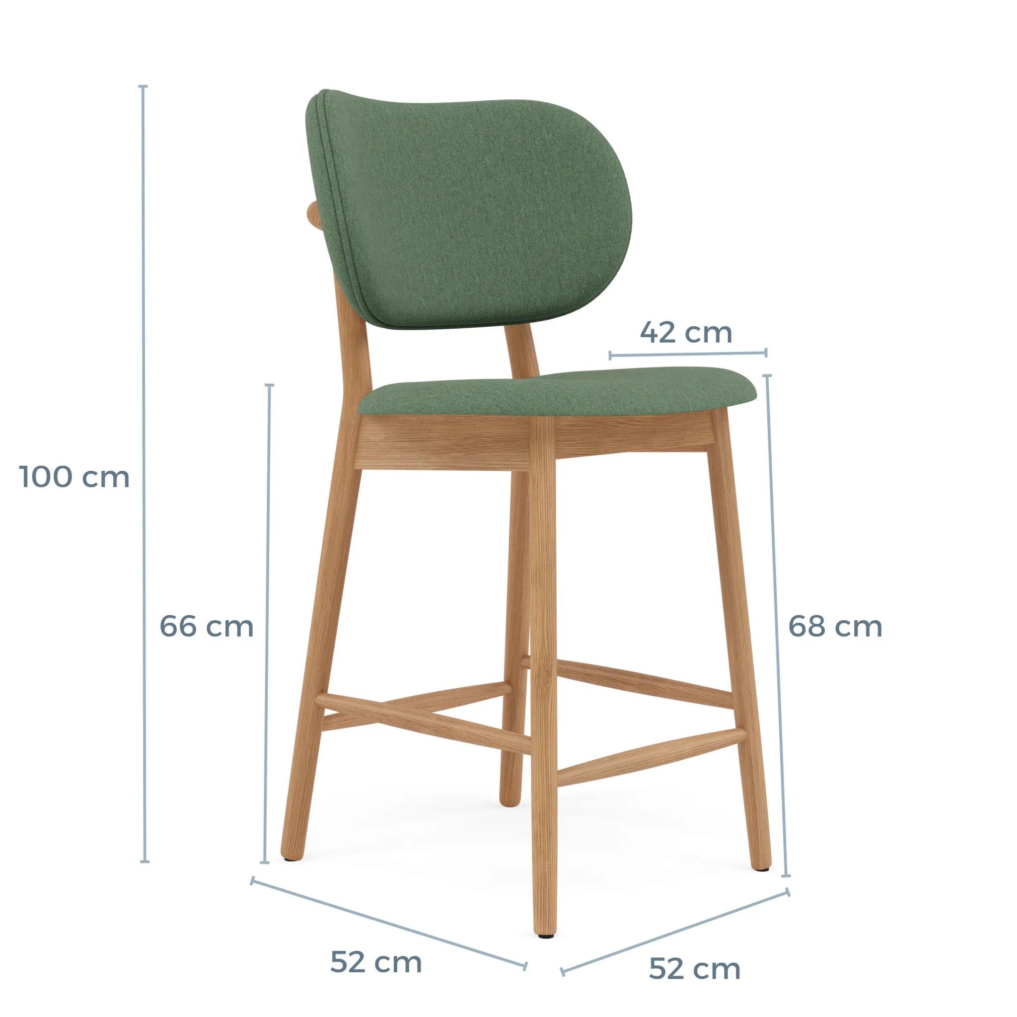 Olivia Bar Stool Forest Green Fabric Solid American Oak