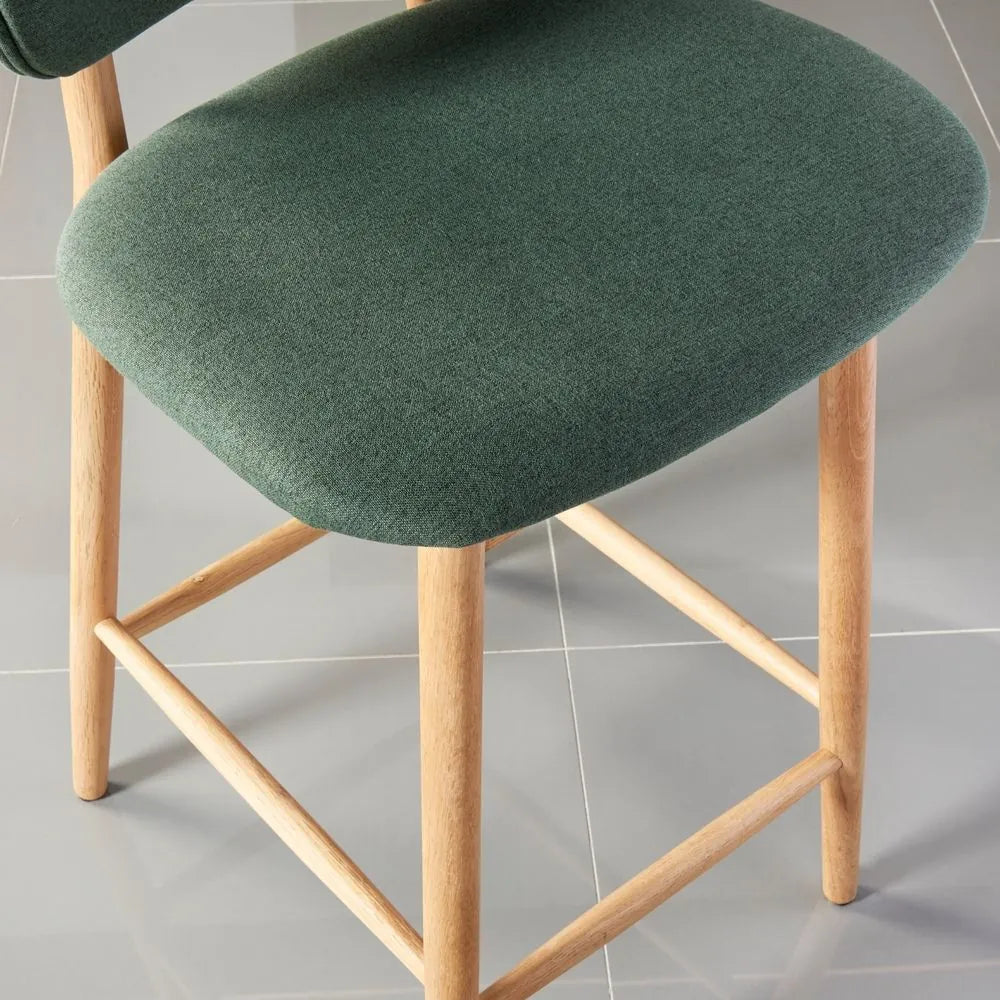 Olivia Bar Stool Forest Green Fabric Solid American Oak
