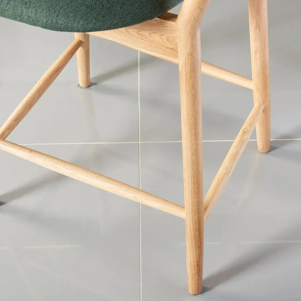 Olivia Bar Stool Forest Green Fabric Solid American Oak