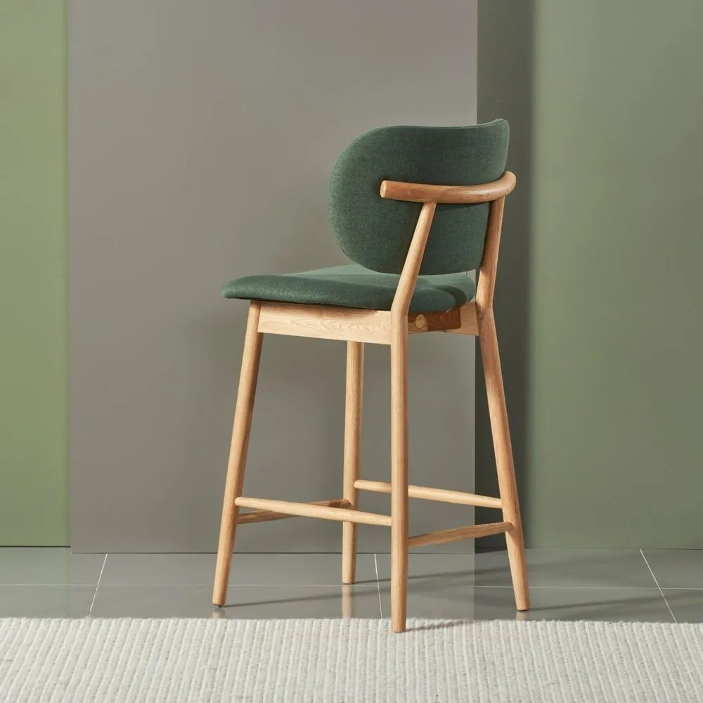 Olivia Bar Stool Forest Green Fabric Solid American Oak