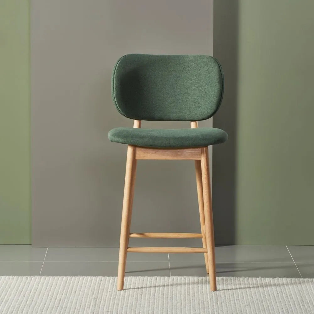 Olivia Bar Stool Forest Green Fabric Solid American Oak