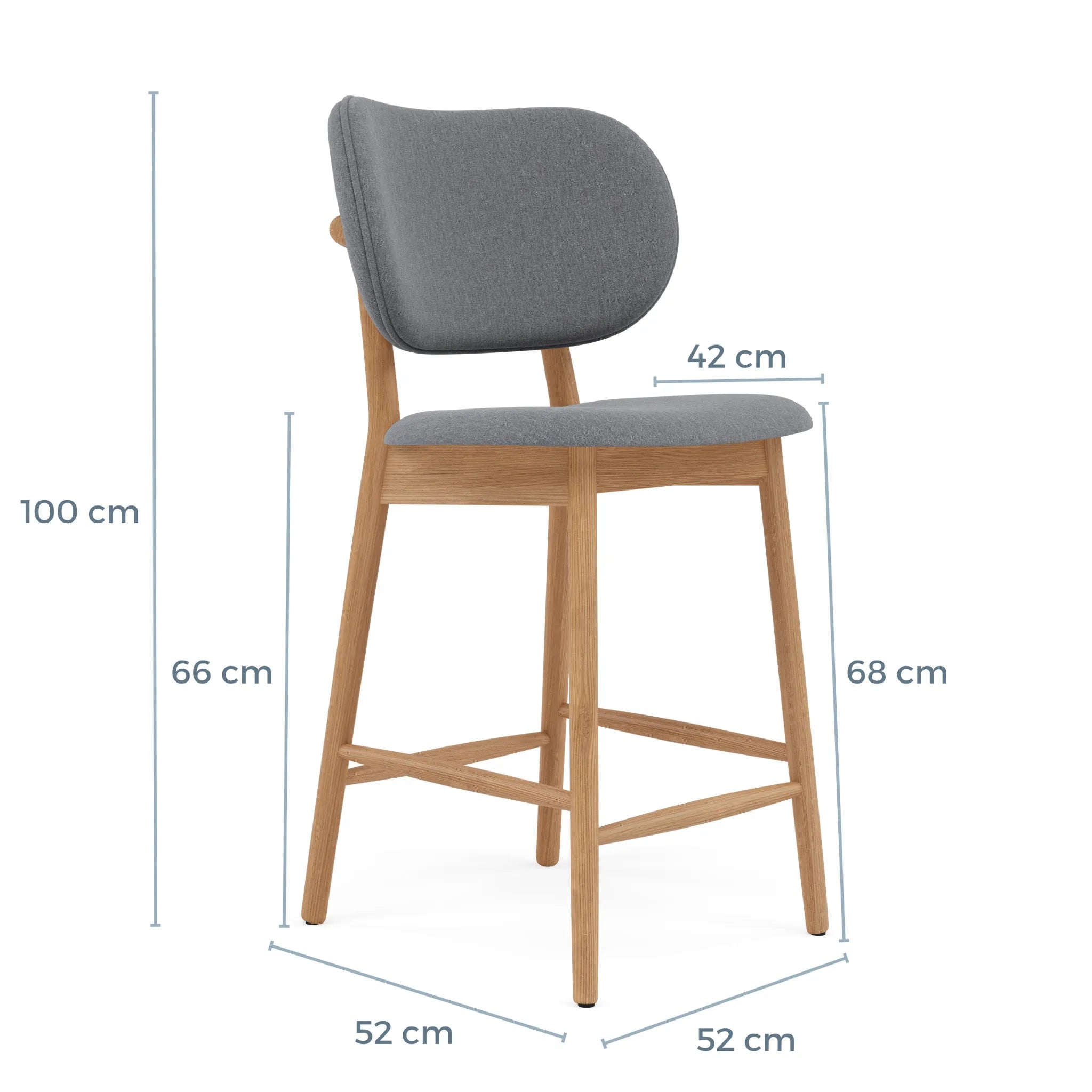 Olivia Bar Stool Graphite Grey Fabric Solid American Oak