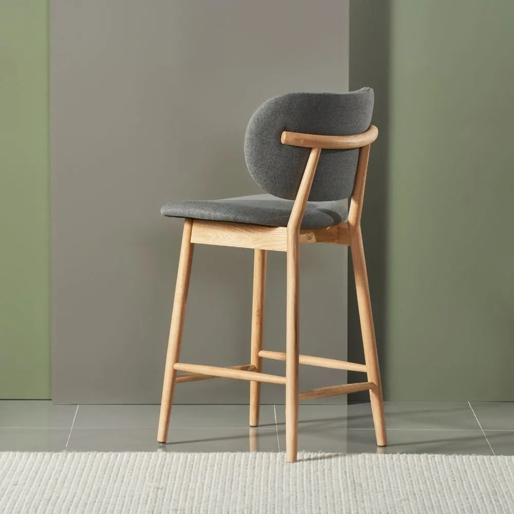 Olivia Bar Stool Graphite Grey Fabric Solid American Oak