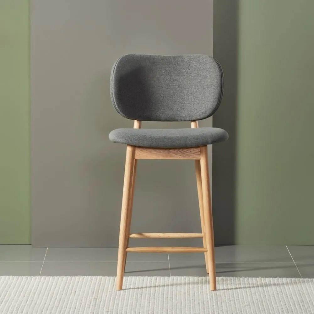 Olivia Bar Stool Graphite Grey Fabric Solid American Oak