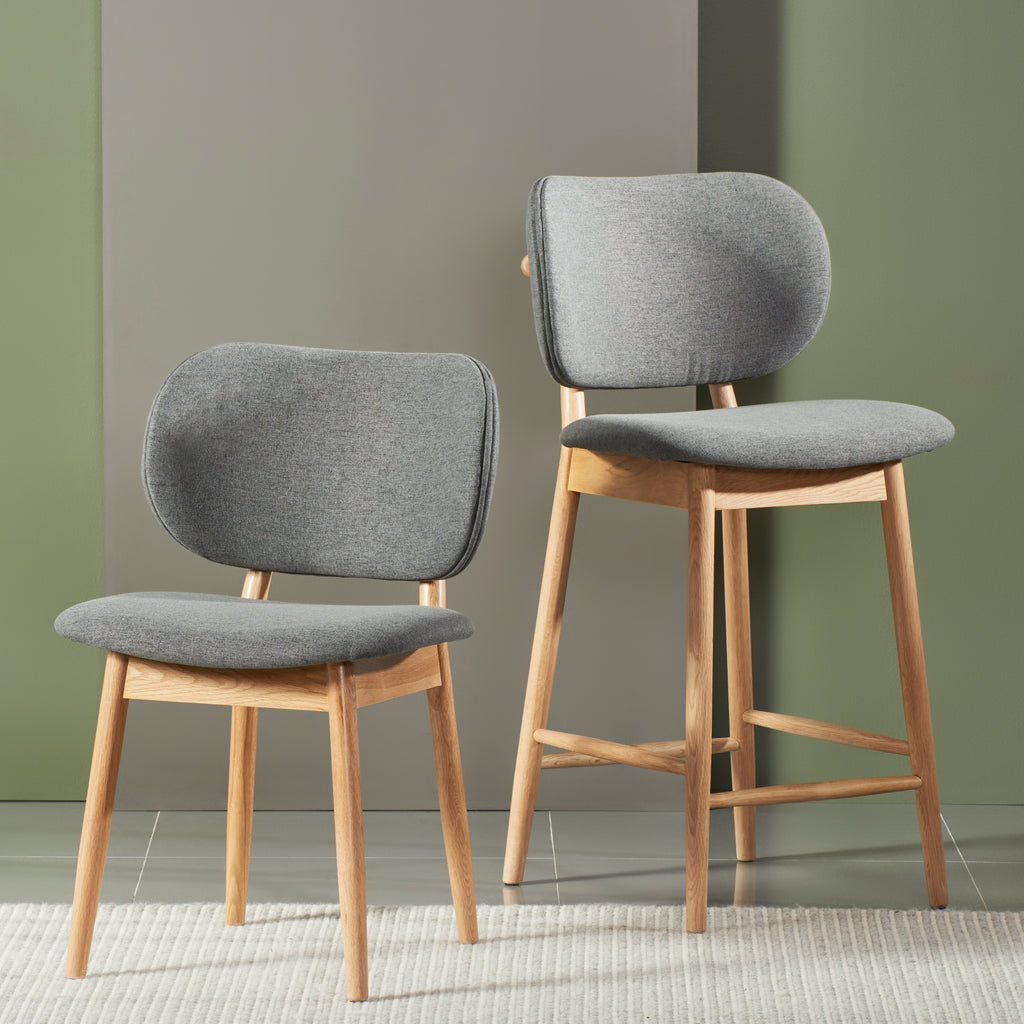 Olivia Counter Stool Graphite Gray Fabric Solid American Oak
