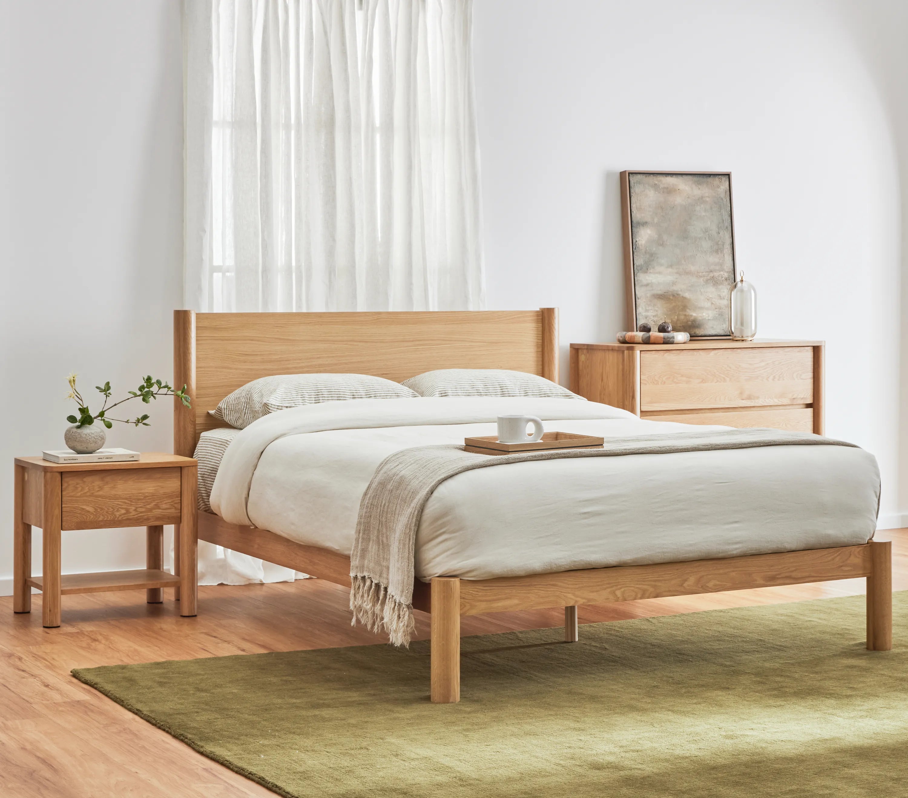 Olivia Bed Frame Column Headboard Solid American Oak