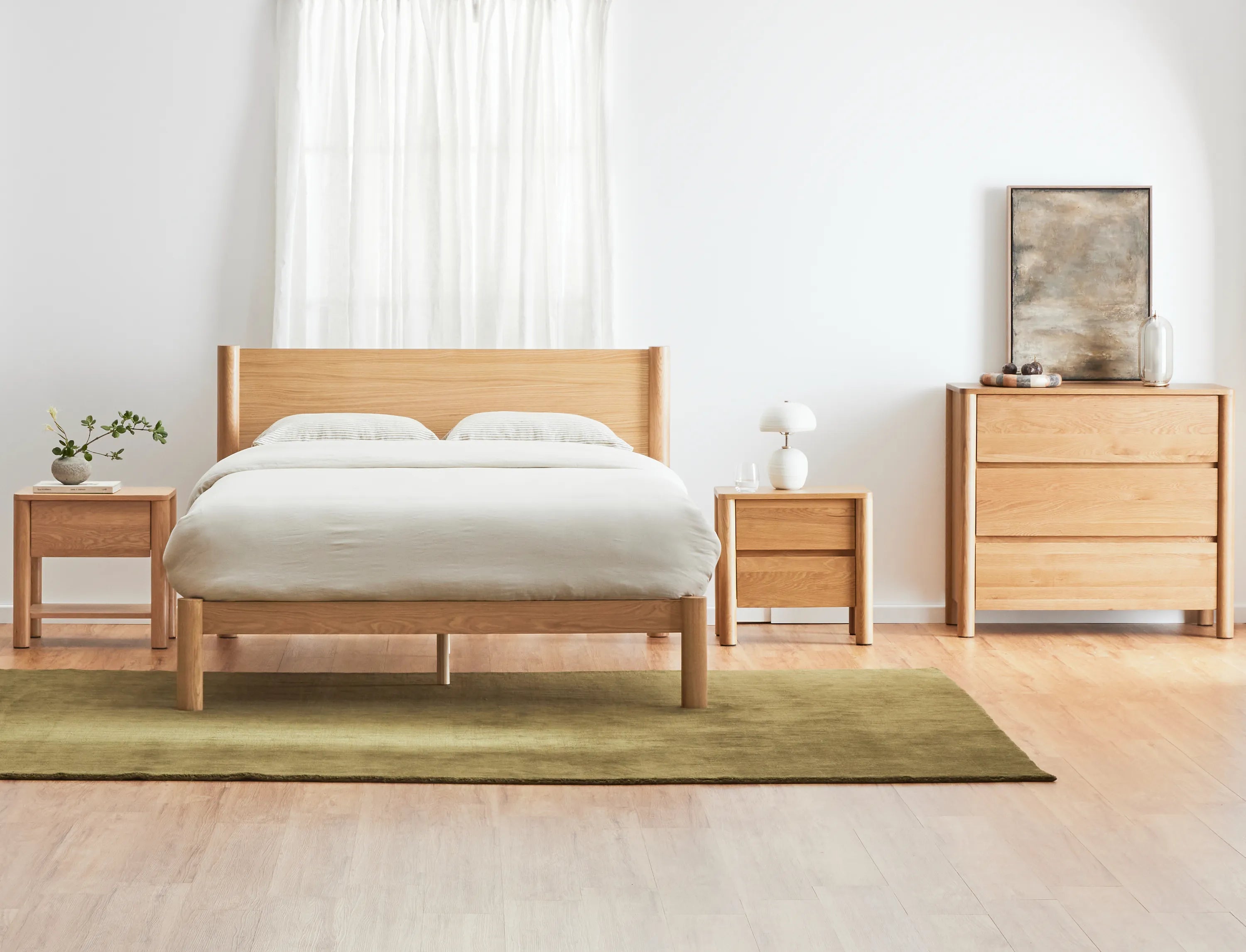 Olivia Bed Frame Column Headboard Solid American Oak