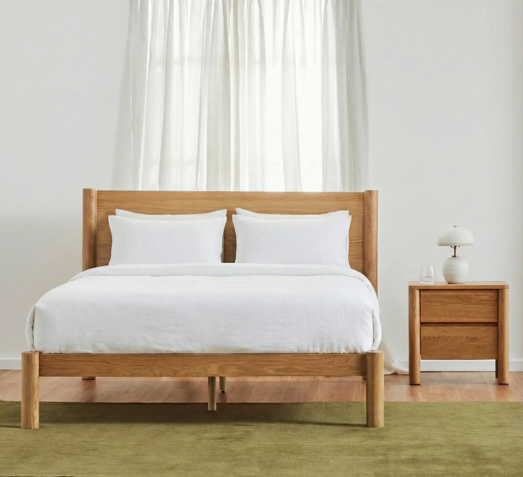 Olivia Bed Frame Column Headboard Solid American Oak