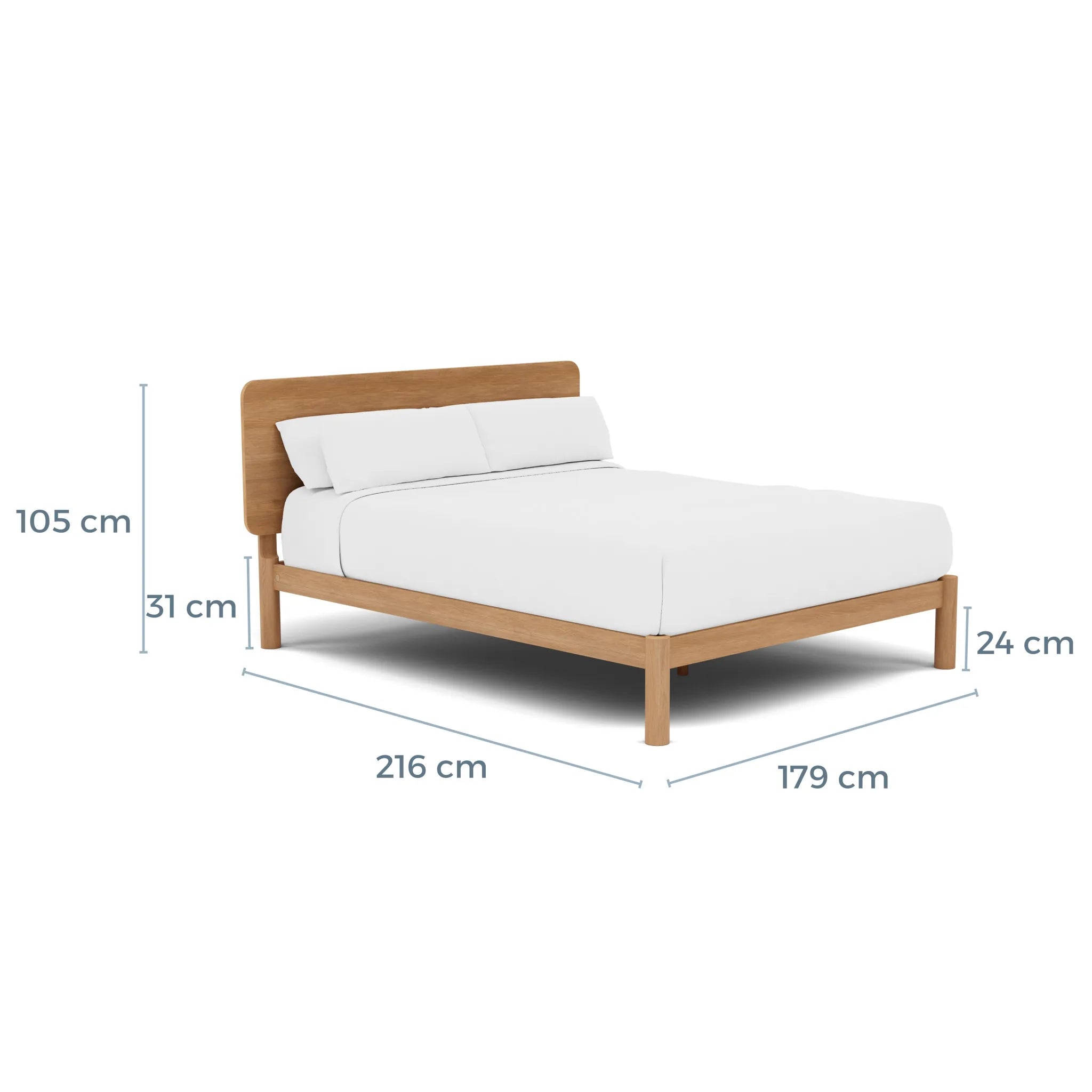 Olivia Bed Frame Rounded Headboard Queen Solid American Oak