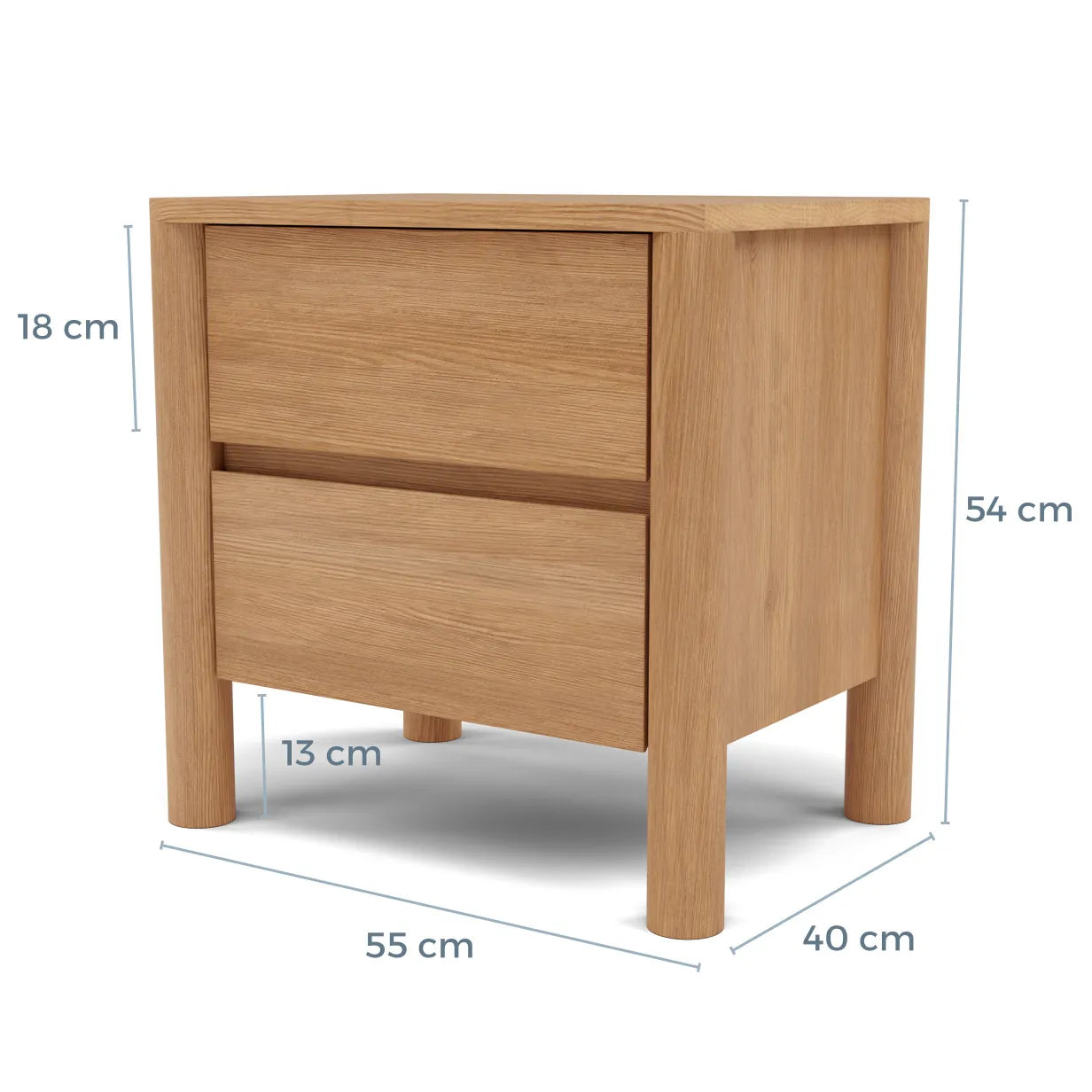 Olivia Bedside Table 2 Drawers 55 x 40cm Solid American Oak