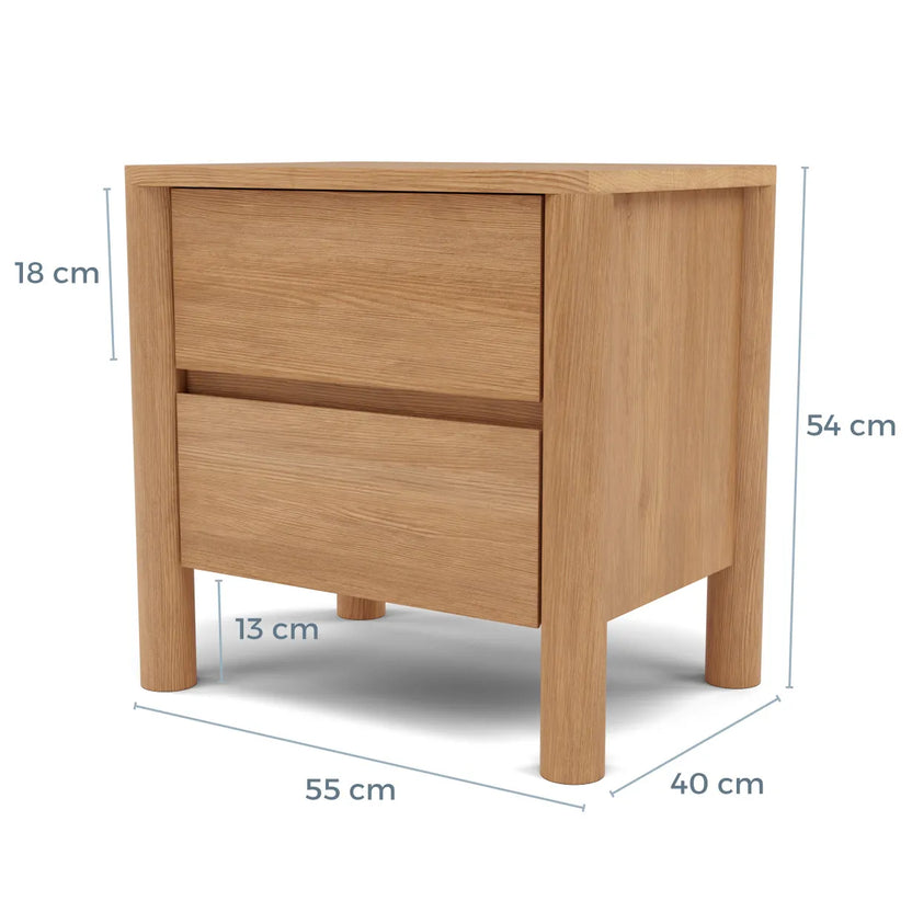 Olivia Bedside Table 2 Drawers 55 x 40cm Solid American Oak