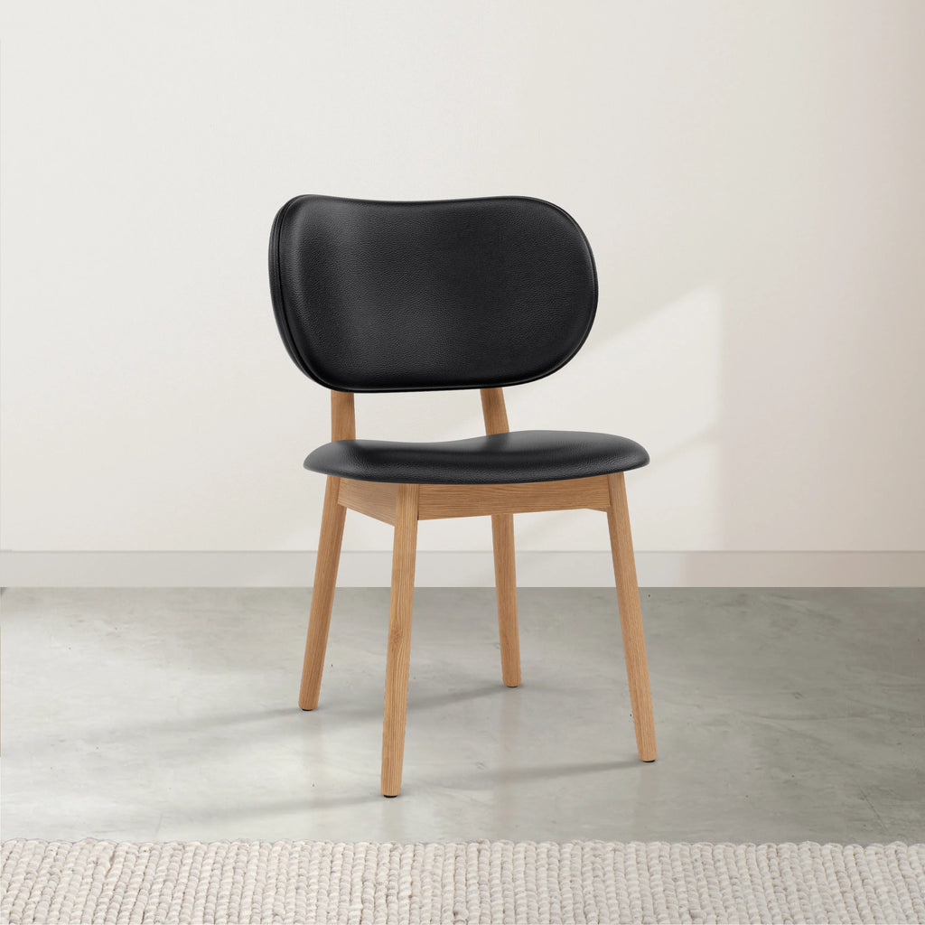 Olivia Dining Chair Black Leather Solid American Oak