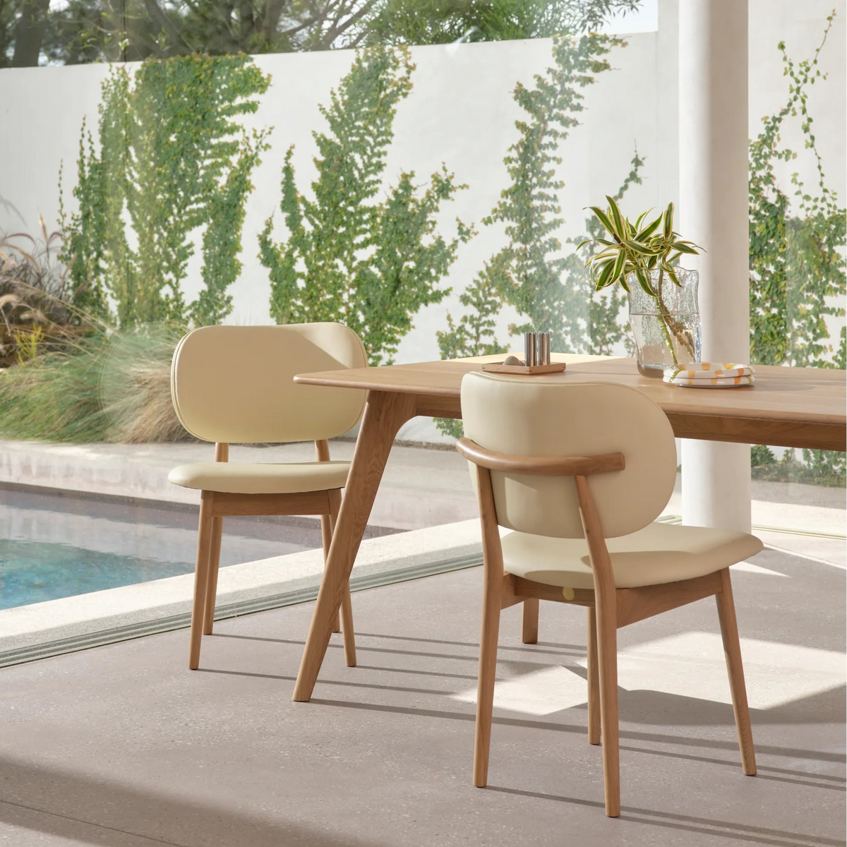 Olivia Dining Chair Cream Leather Solid American Oak
