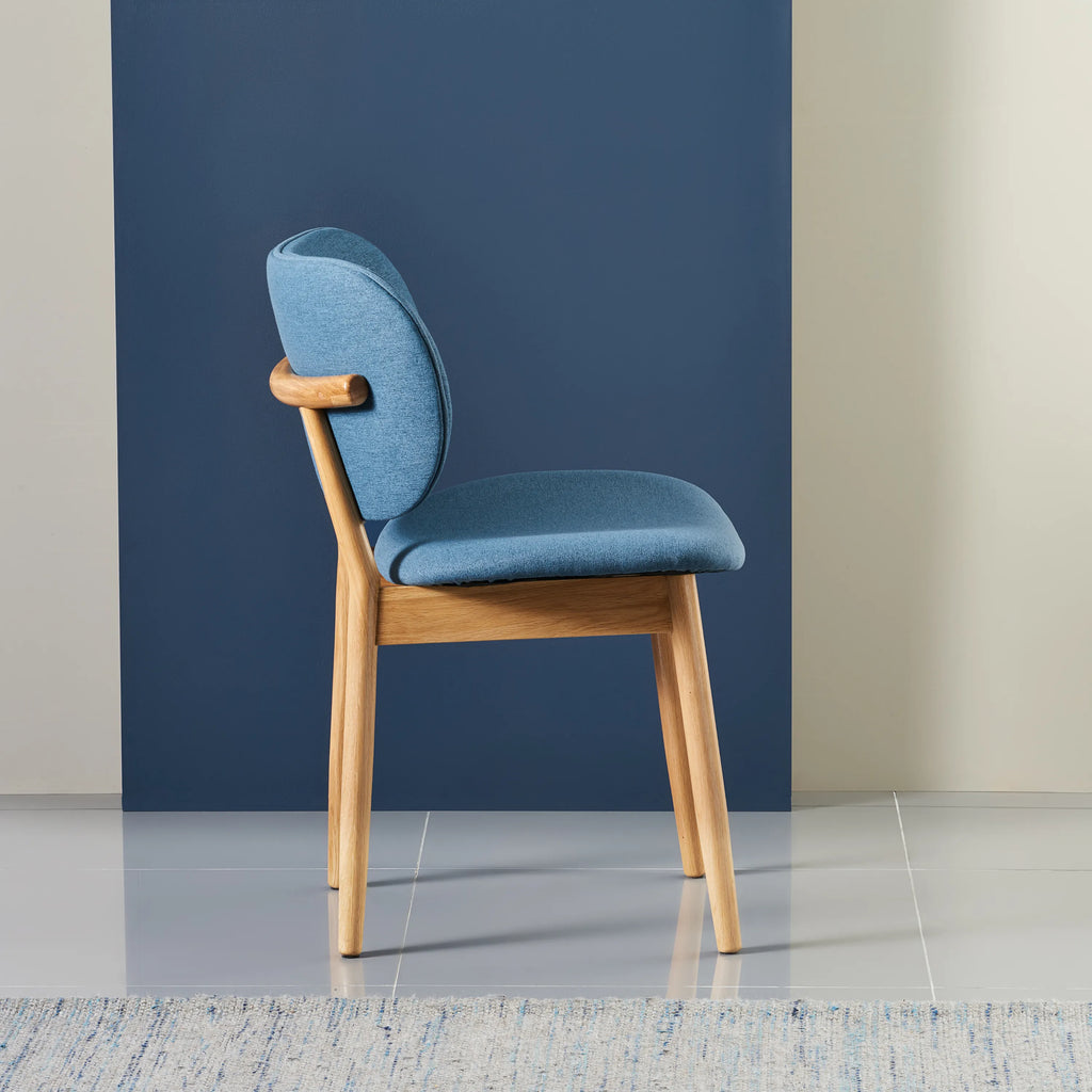 Olivia Dining Chair Denim Blue Fabric Solid American Oak