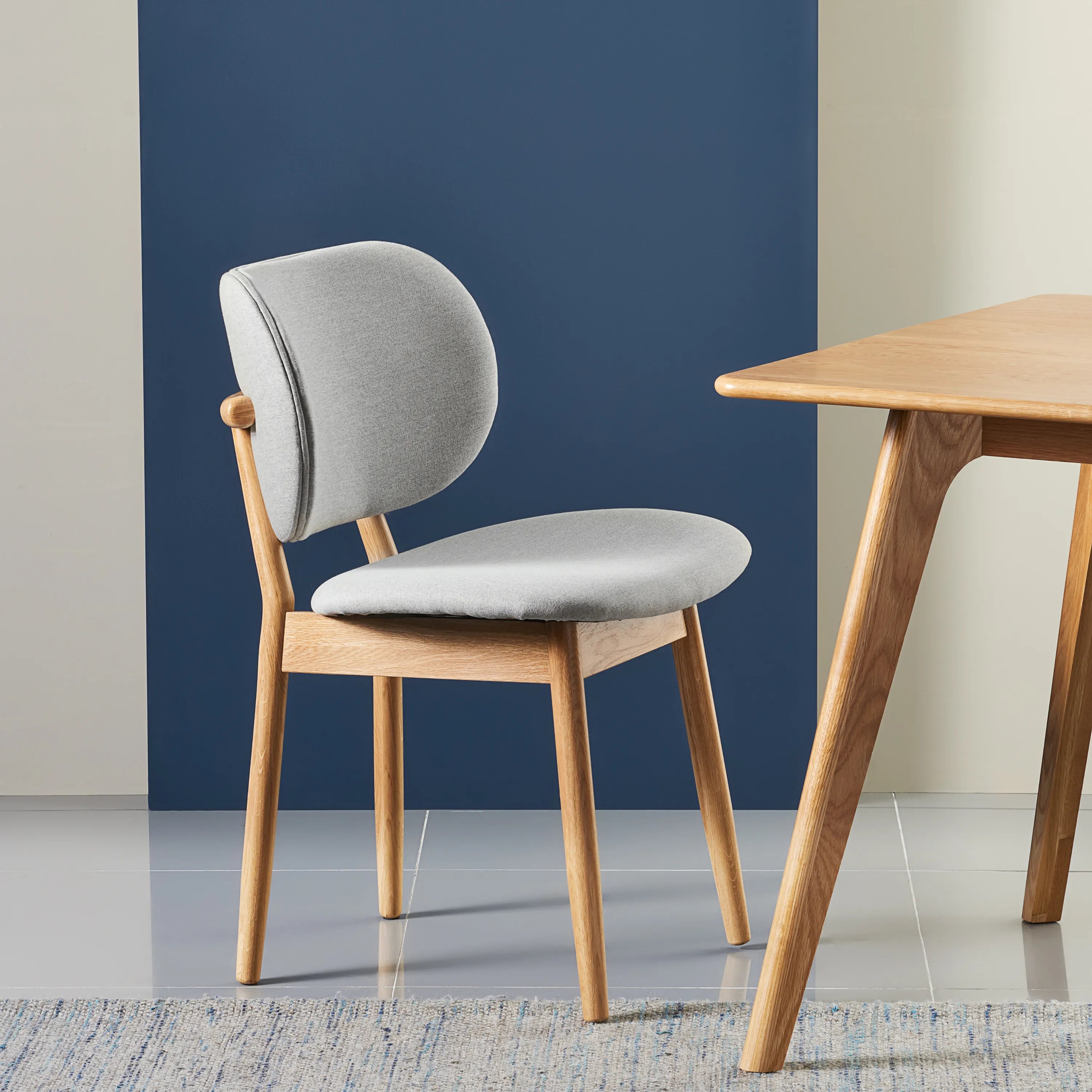 Olivia Dining Chair Dove Grey Fabric Solid American Oak
