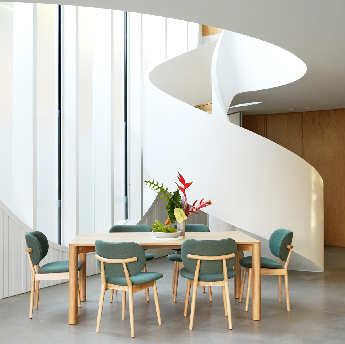 Olivia Dining Chair Forest Green Fabric Solid American Oak
