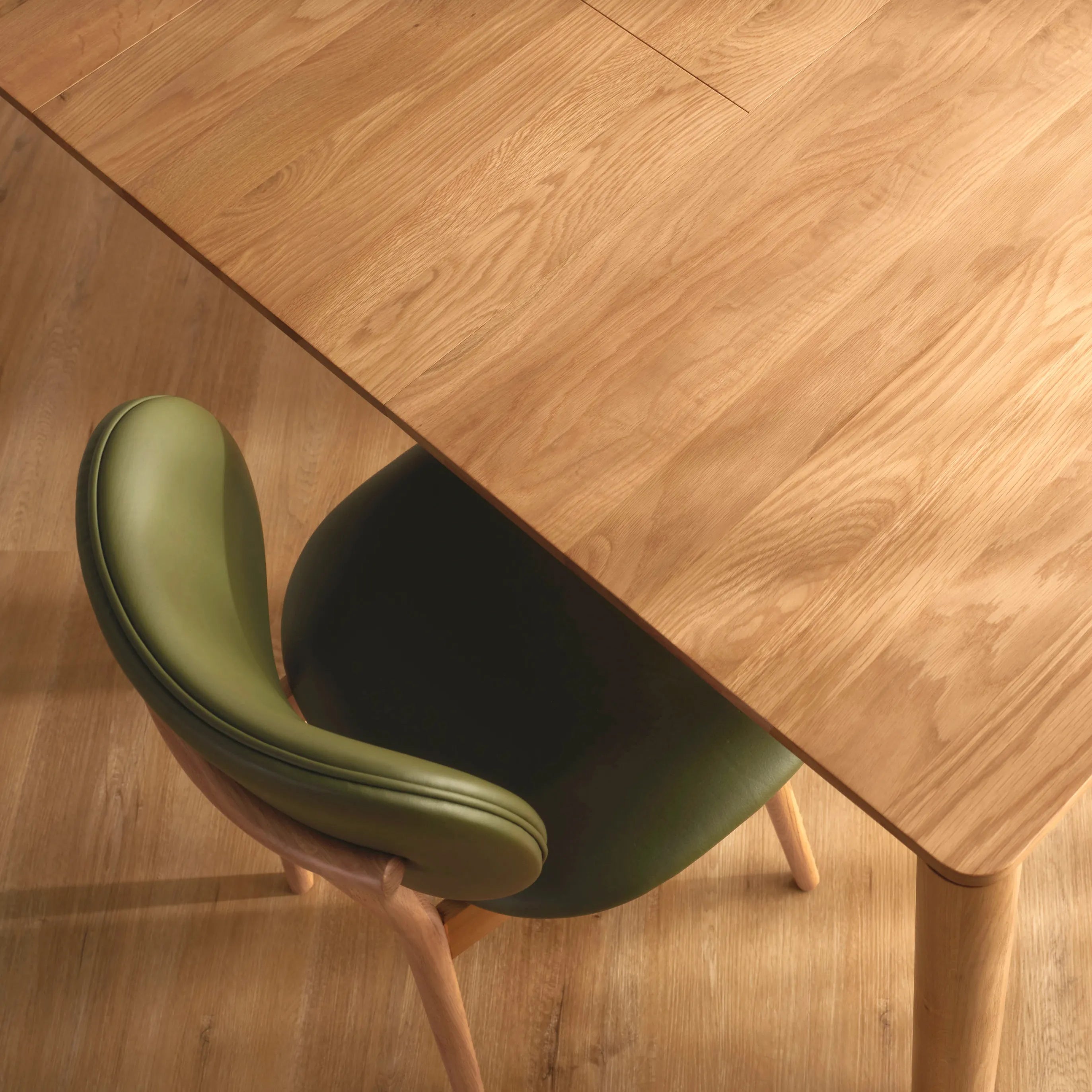 Olivia Dining Chair Green Leather Solid American Oak