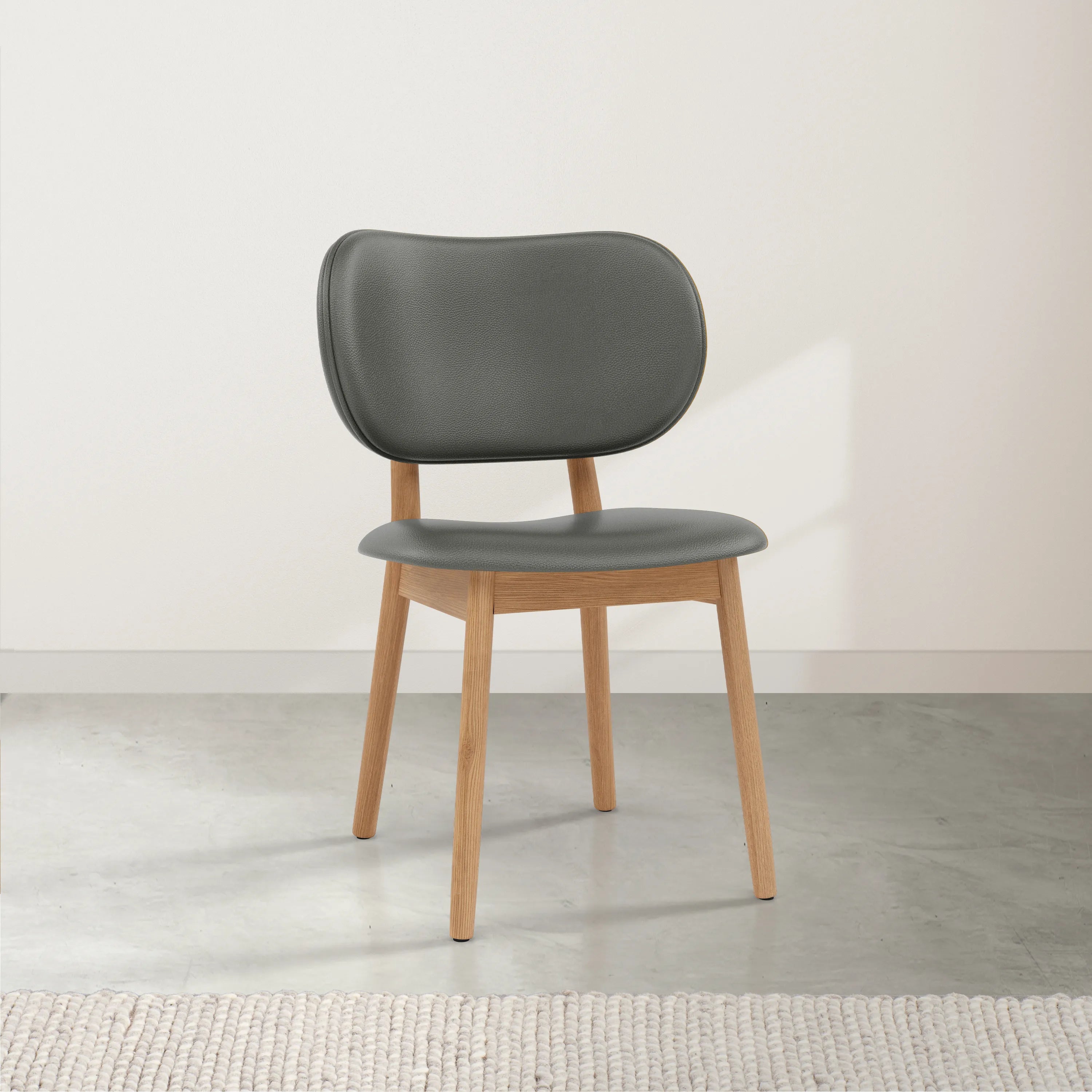 Olivia Dining Chair Grey Leather Solid American Oak
