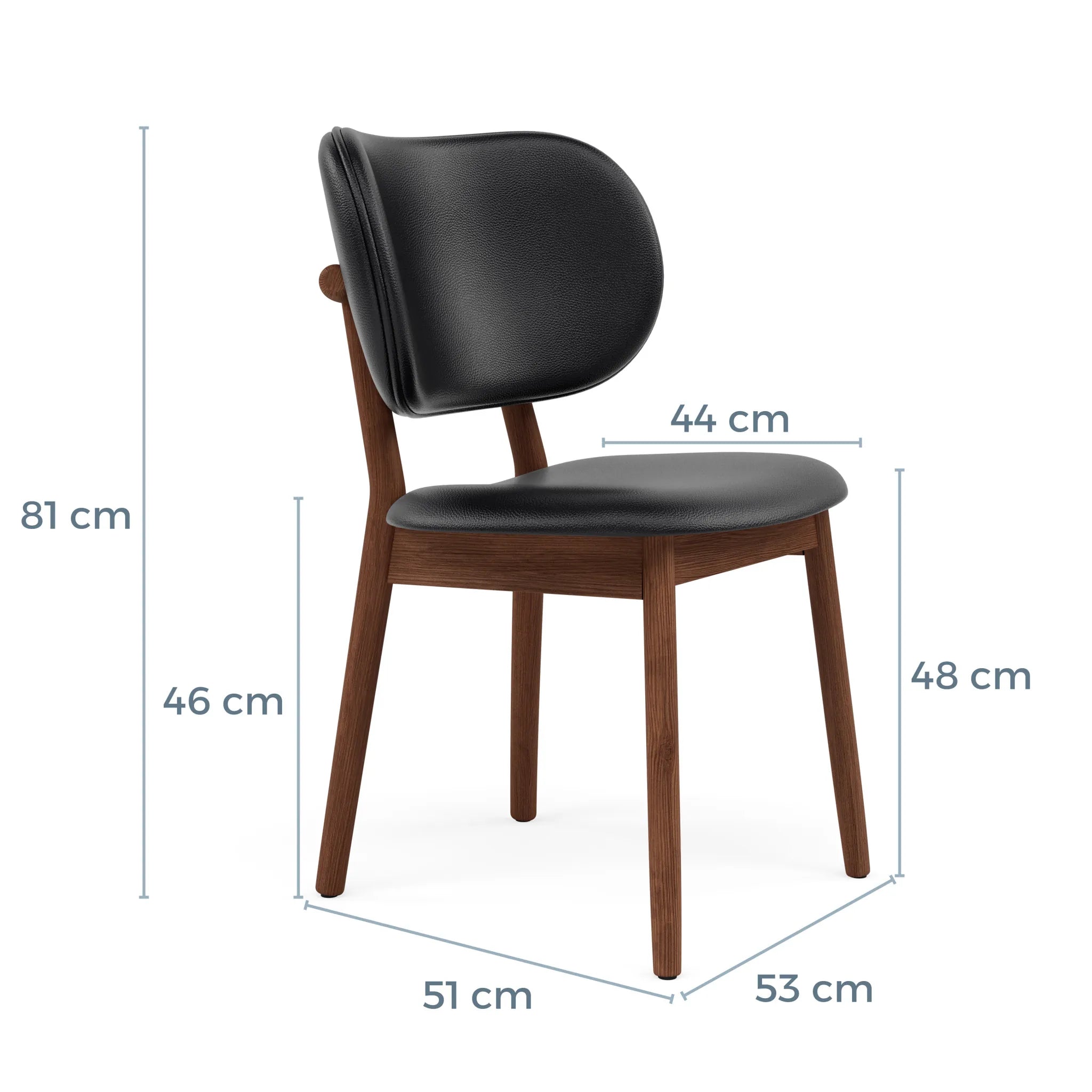 Olivia Dining Chair Black Leather Solid American Walnut