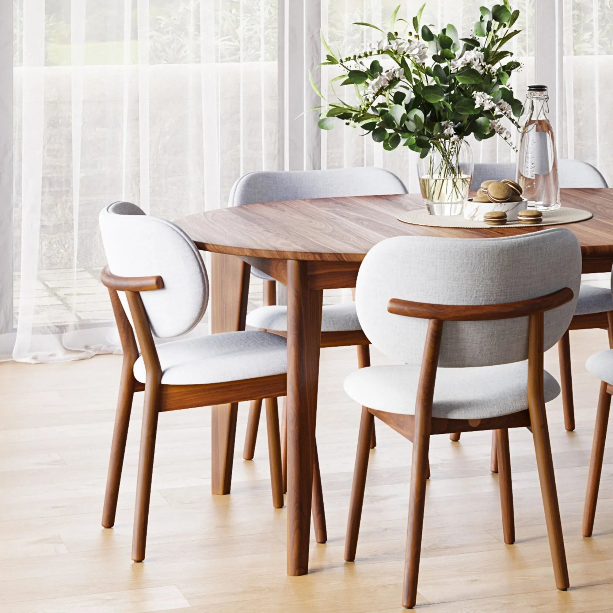 Olivia Dining Chair Dove Grey Fabric Solid American Walnut