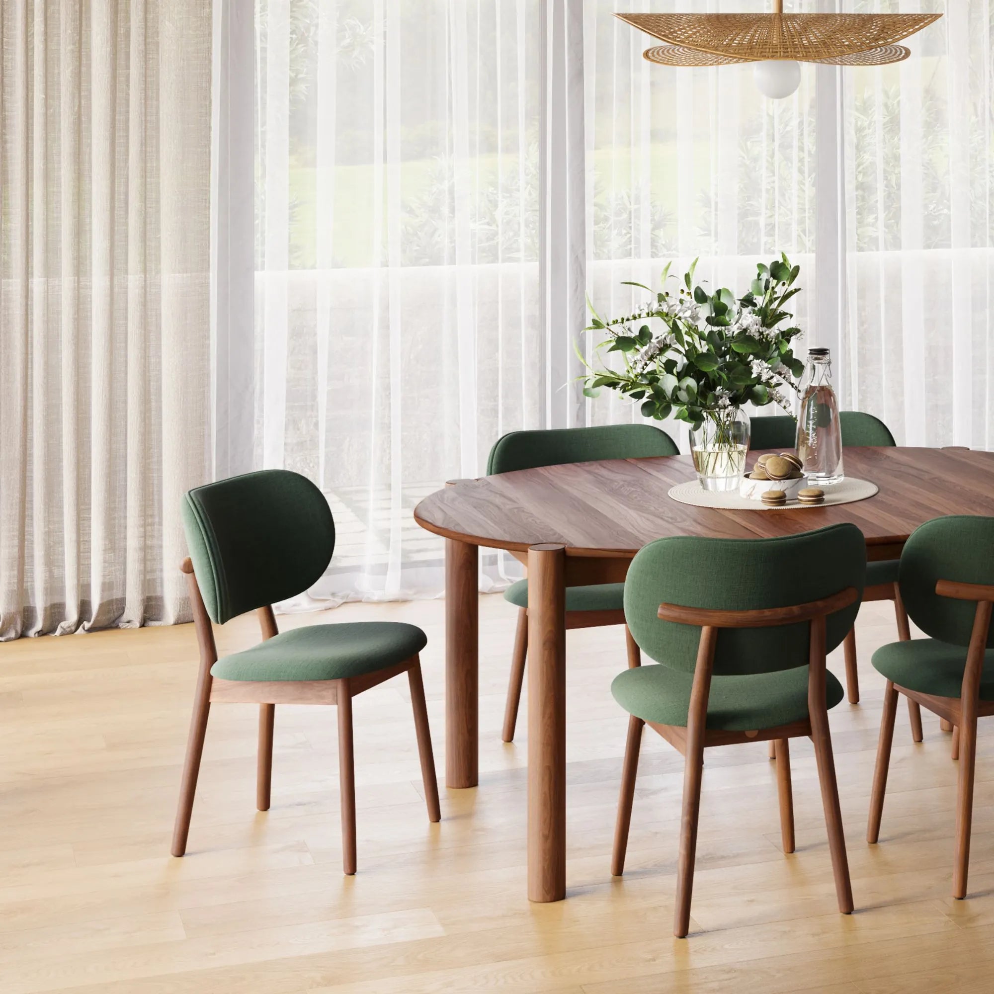 Olivia Dining Chair Forest Green Fabric Solid American Walnut