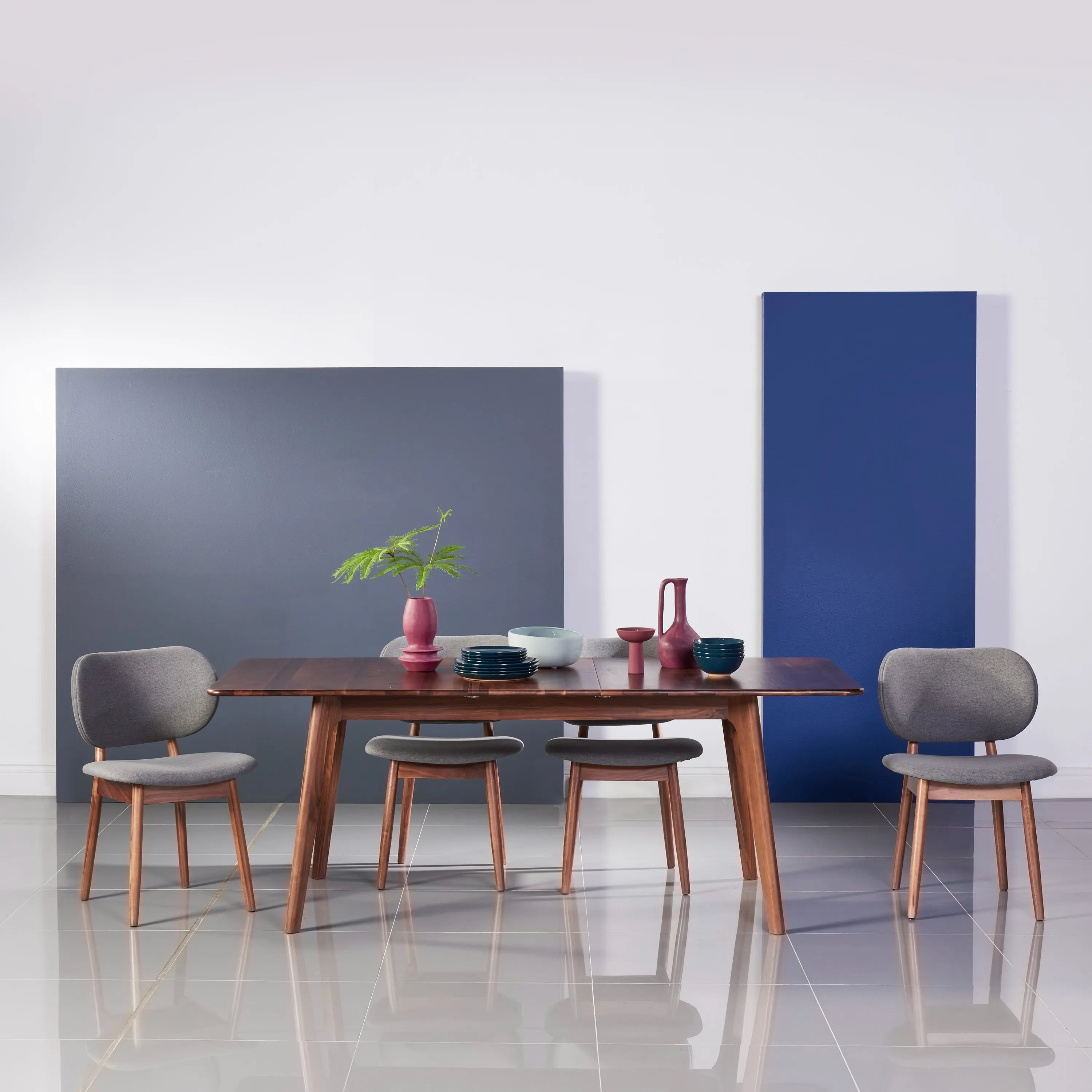 Olivia Dining Chair Graphite Grey Fabric Solid American Walnut