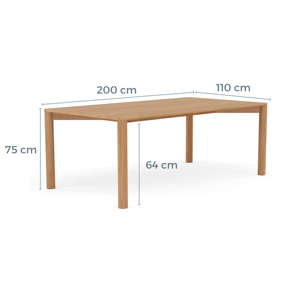Olivia Dining Table 200 x 110cm Solid American Oak