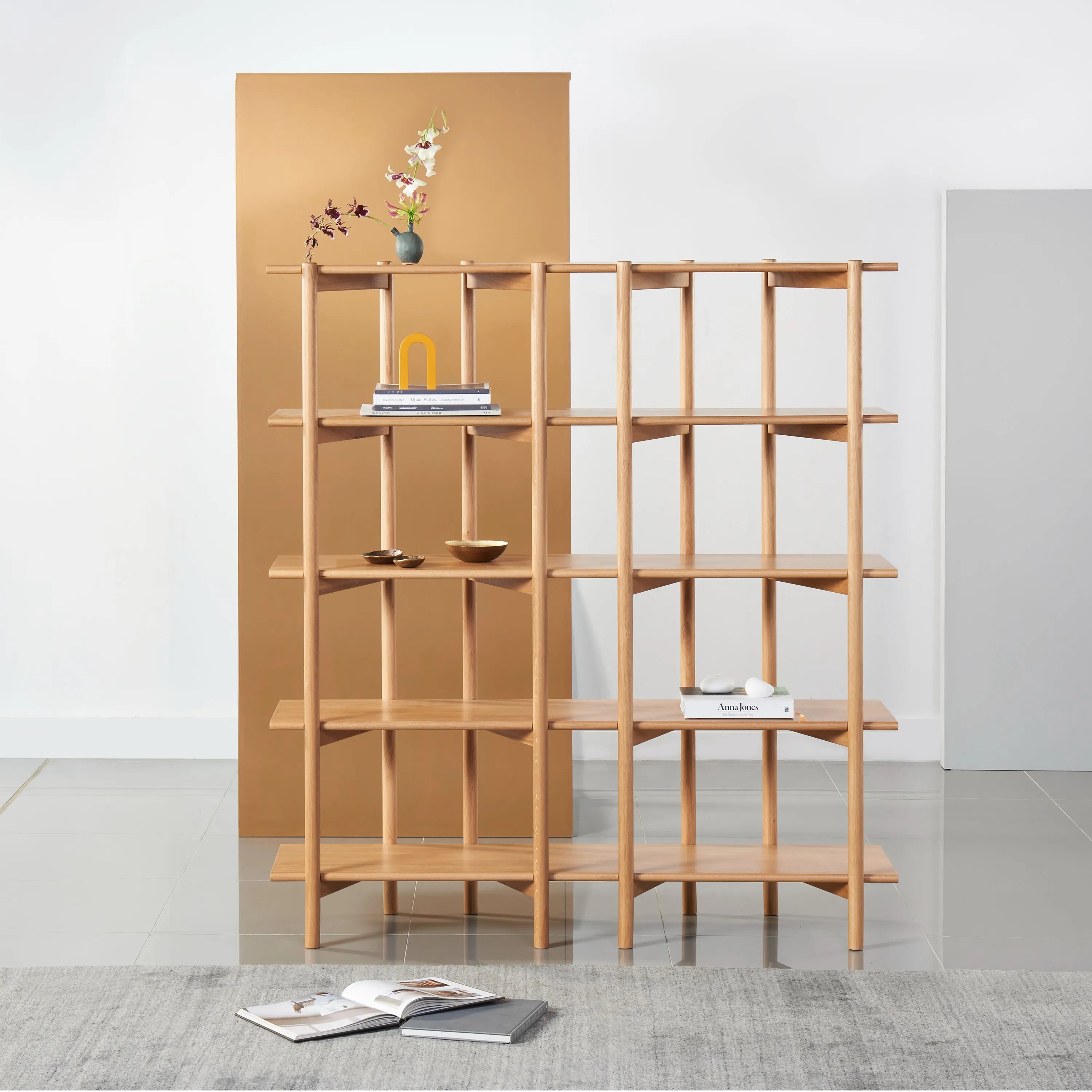 Olivia Modular Shelf Double 144 x 35 x 157cm Solid American Oak