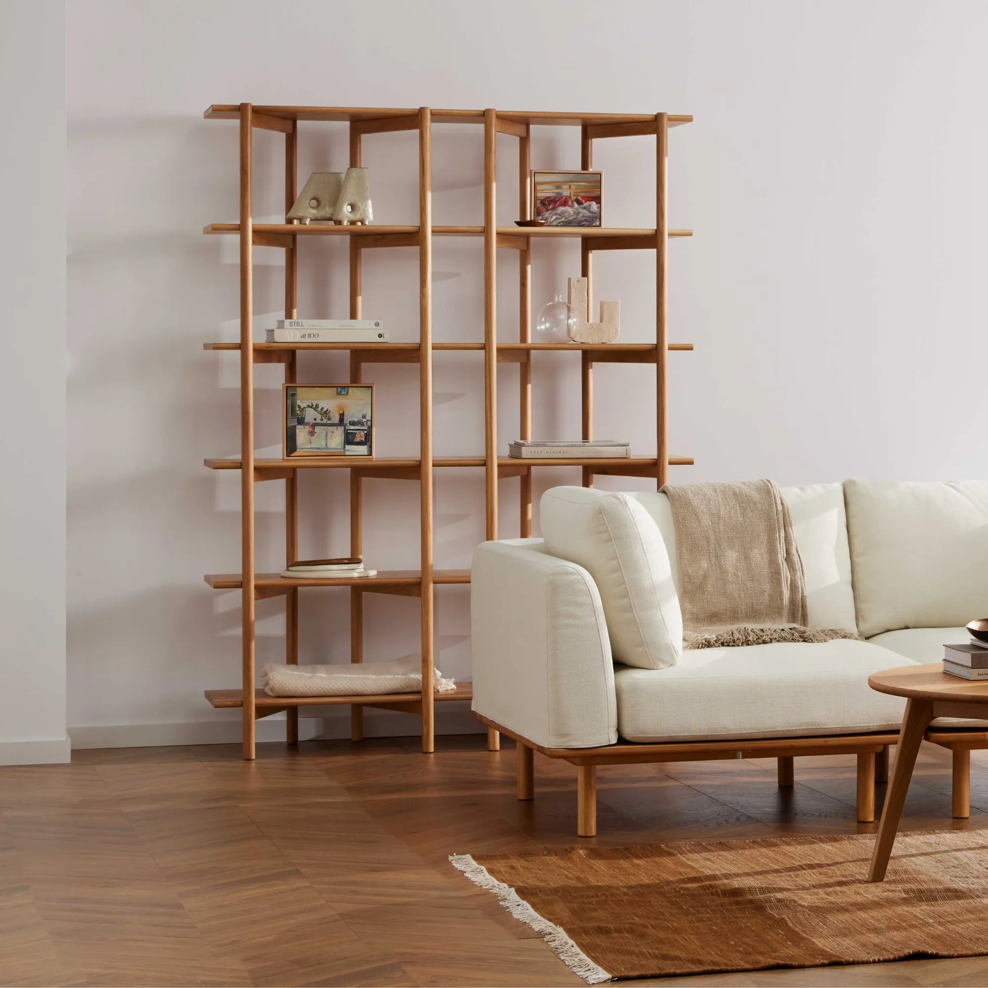 Olivia Modular Shelf Double 144 x 35 x 192cm Solid American Oak