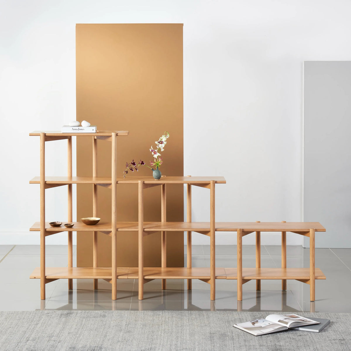 Olivia Modular Shelf Stepped Triple 216 x 35 x 122cm Solid American Oak