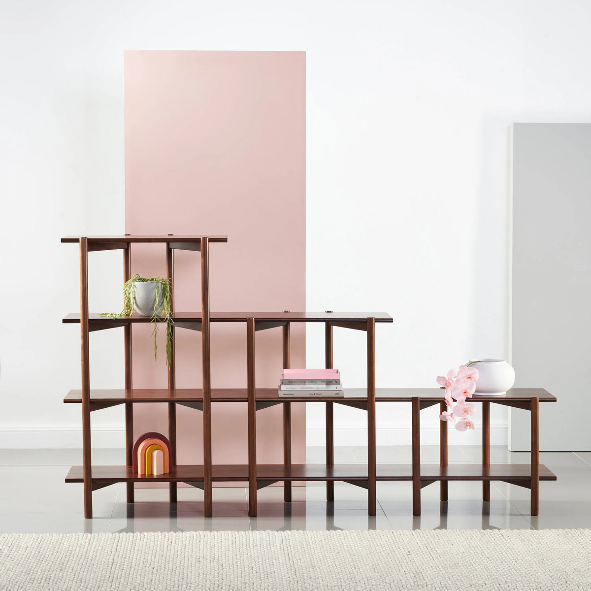 Olivia Modular Shelf Stepped Triple 216 x 35 x 122cm Solid American Walnut