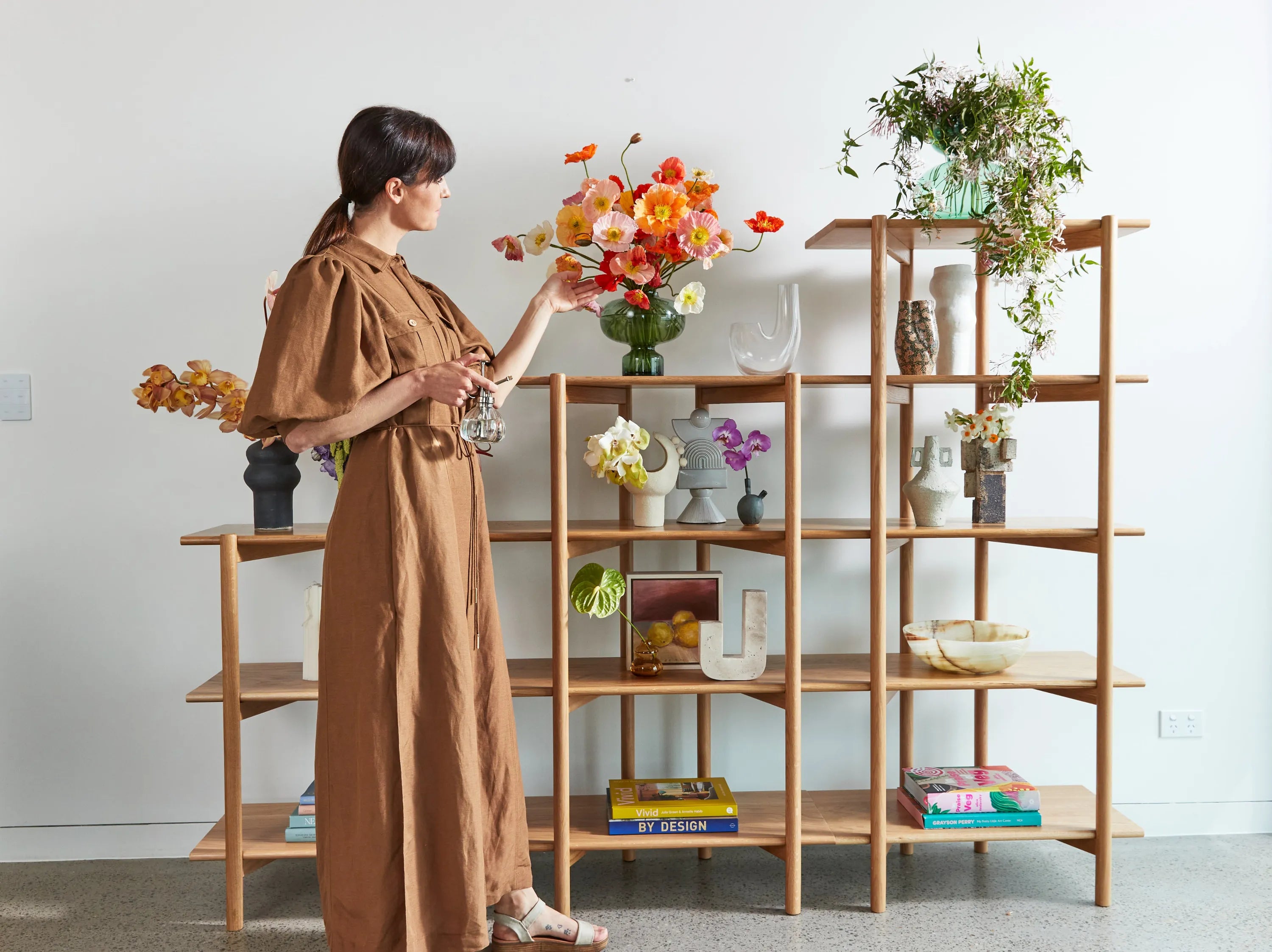 Olivia Modular Shelf Stepped Triple 216 x 35 x 157cm Solid American Oak