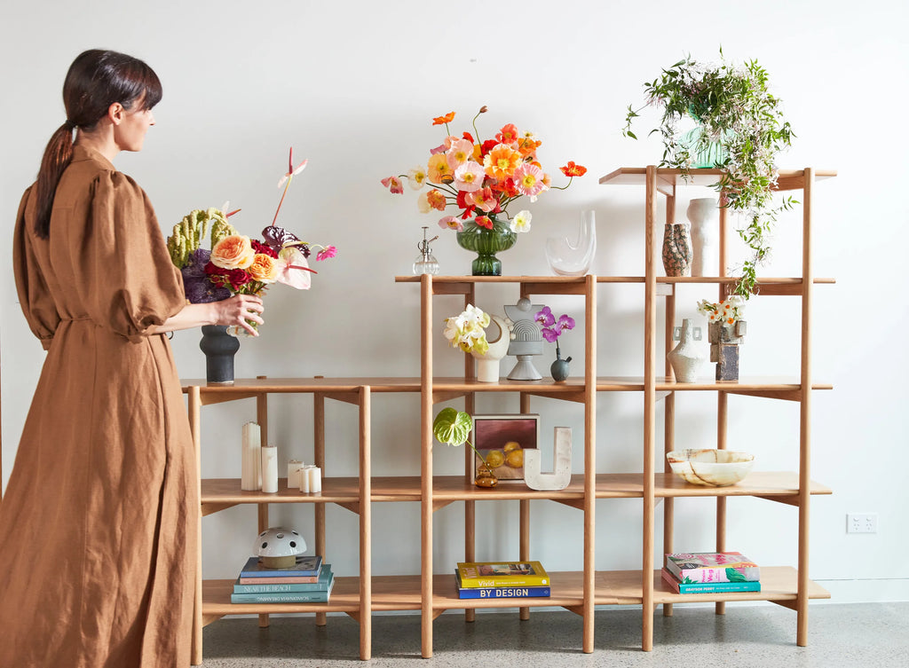 Olivia Modular Shelf Stepped Triple 216 x 35 x 157cm Solid American Oak