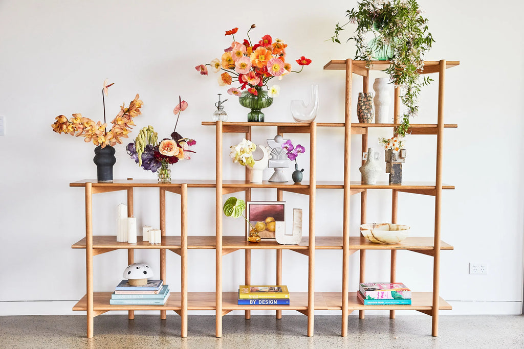 Olivia Modular Shelf Stepped Triple 216 x 35 x 157cm Solid American Oak