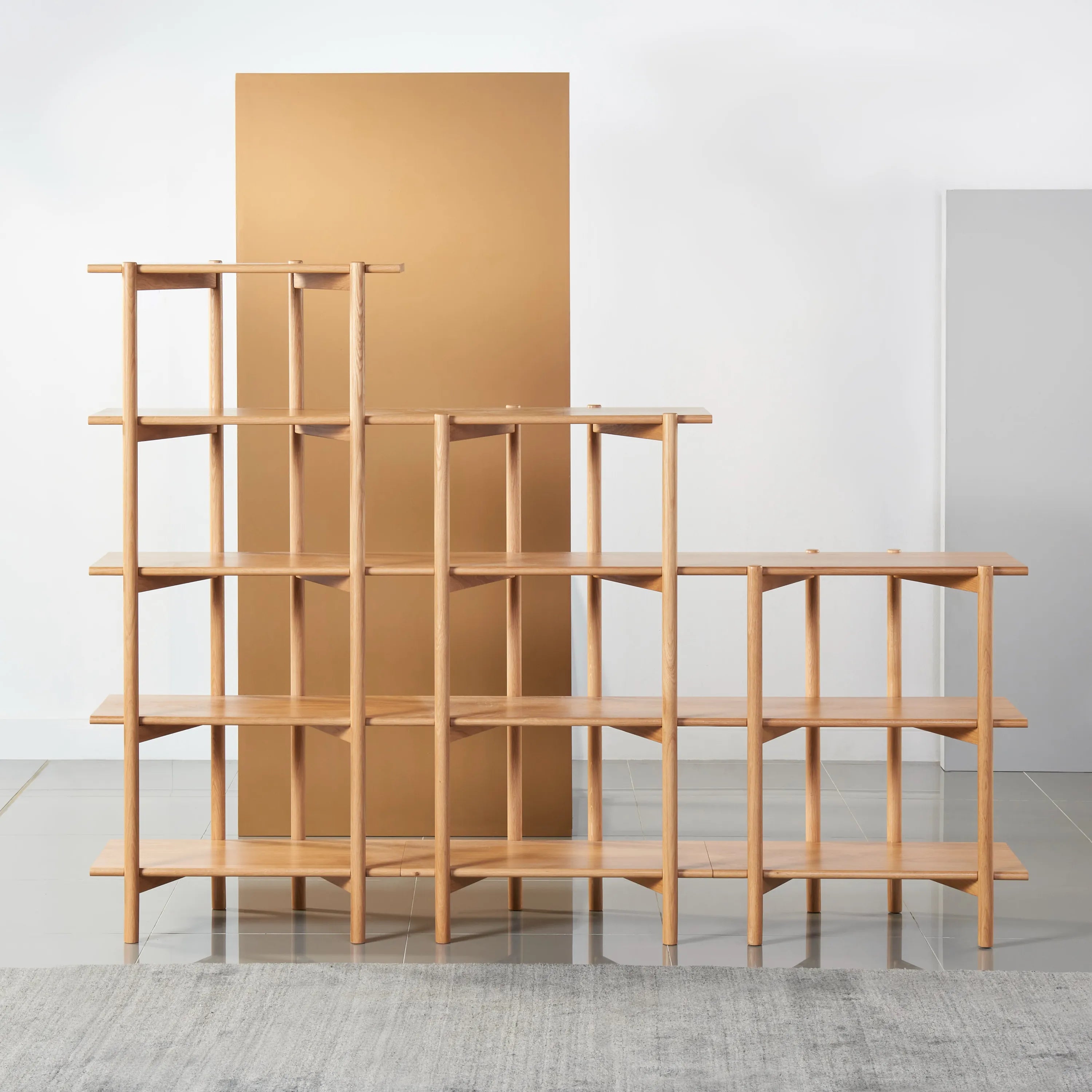 Olivia Modular Shelf Stepped Triple 216 x 35 x 157cm Solid American Oak