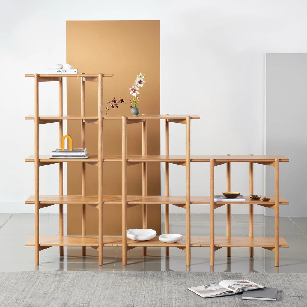 Olivia Modular Shelf Stepped Triple 216 x 35 x 157cm Solid American Oak