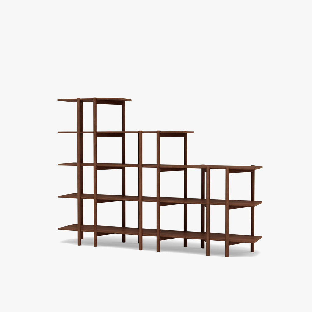 Olivia Modular Shelf Stepped Triple 216 x 35 x 157cm Solid American Walnut