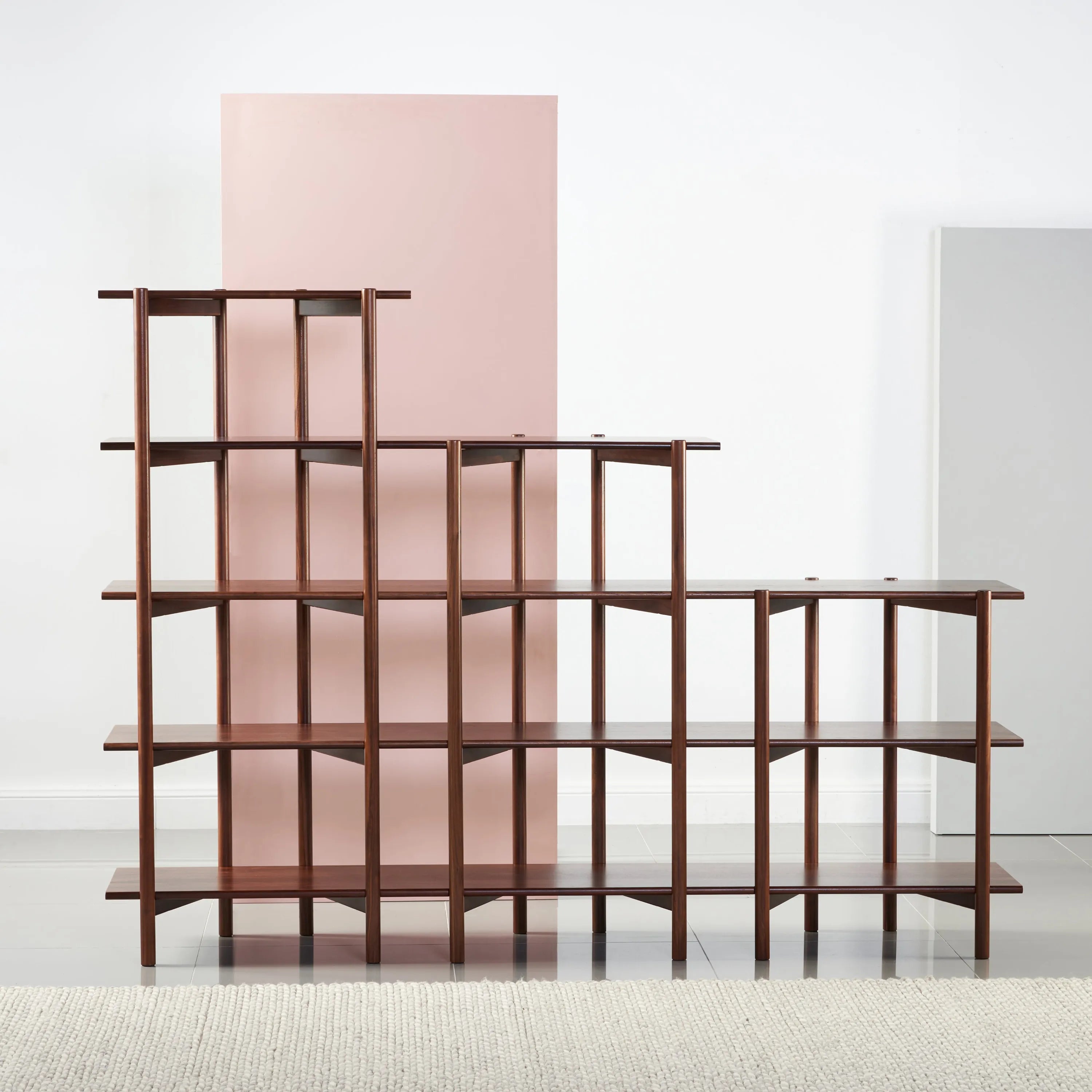 Olivia Modular Shelf Stepped Triple 216 x 35 x 157cm Solid American Walnut