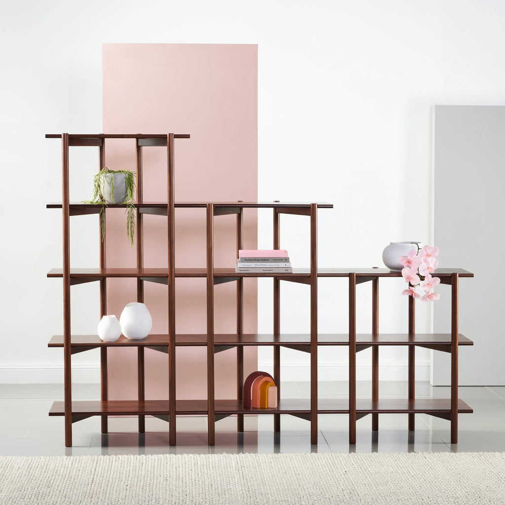 Olivia Modular Shelf Stepped Triple 216 x 35 x 157cm Solid American Walnut