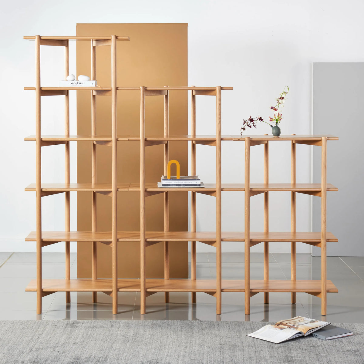 Olivia Modular Shelf Stepped Triple 216 x 35 x 192cm Solid American Oak
