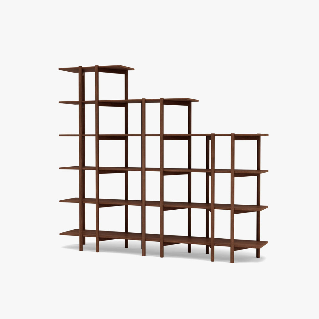 Olivia Modular Shelf Stepped Triple 216 x 35 x 192cm Solid American Walnut