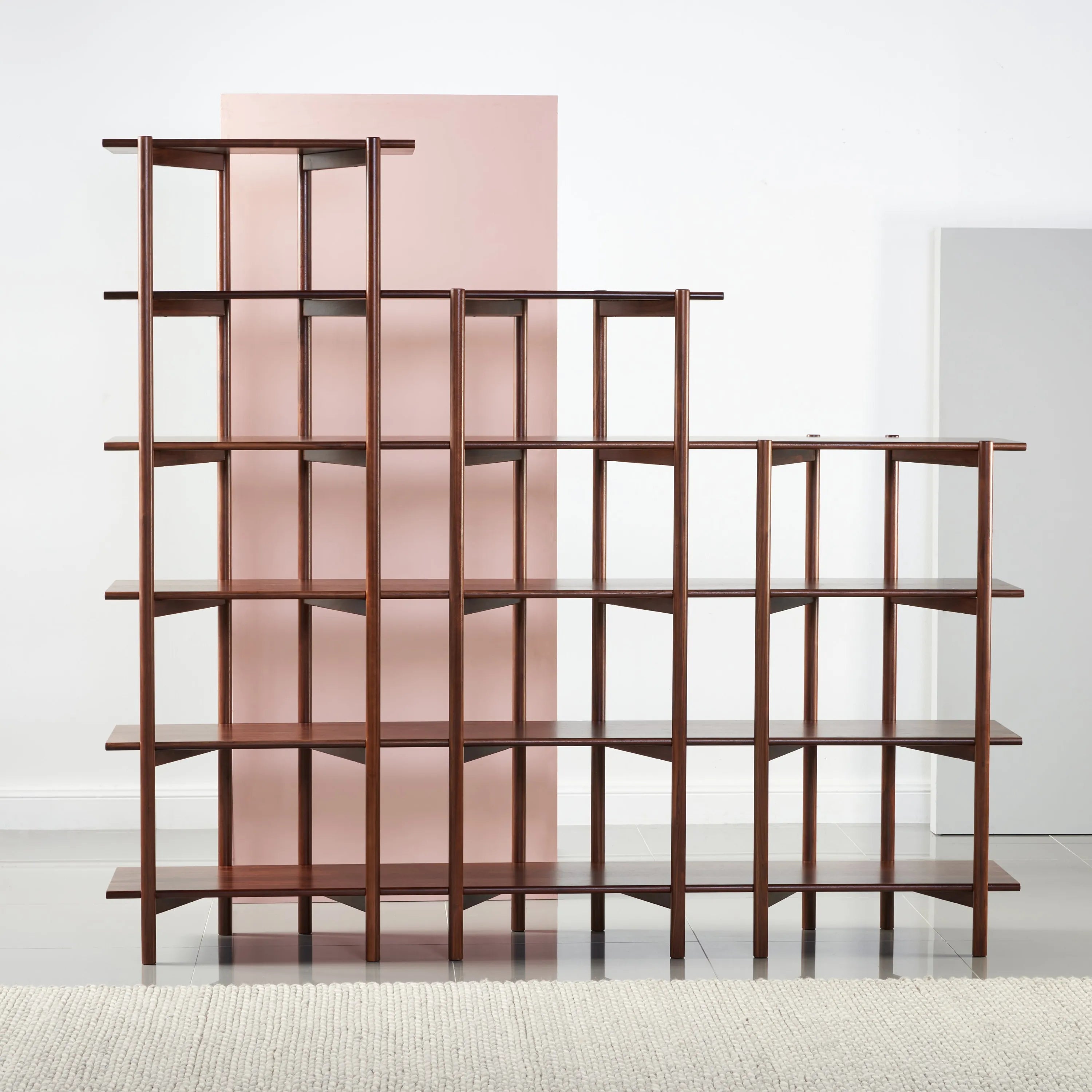 Olivia Modular Shelf Stepped Triple 216 x 35 x 192cm Solid American Walnut