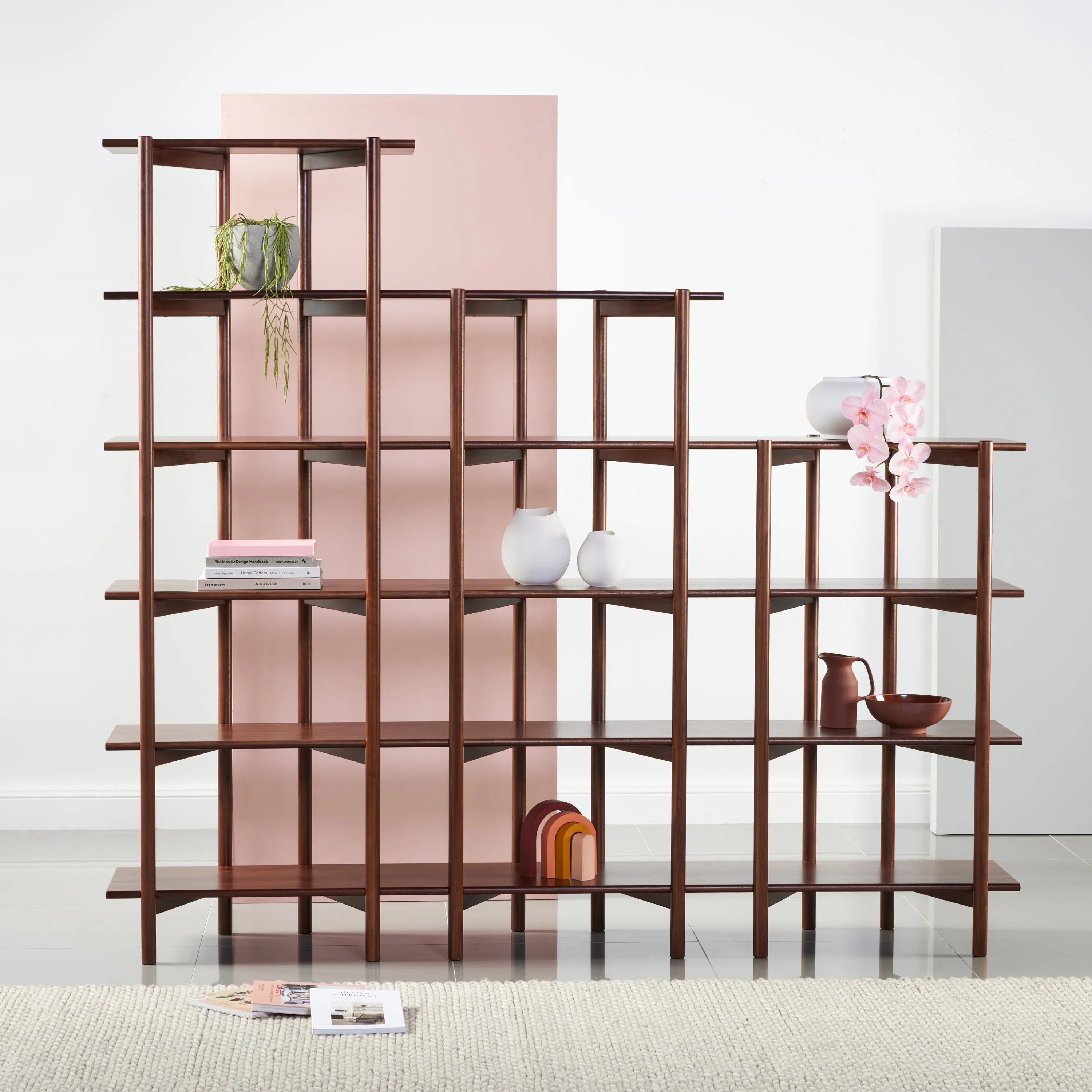 Olivia Modular Shelf Stepped Triple 216 x 35 x 192cm Solid American Walnut
