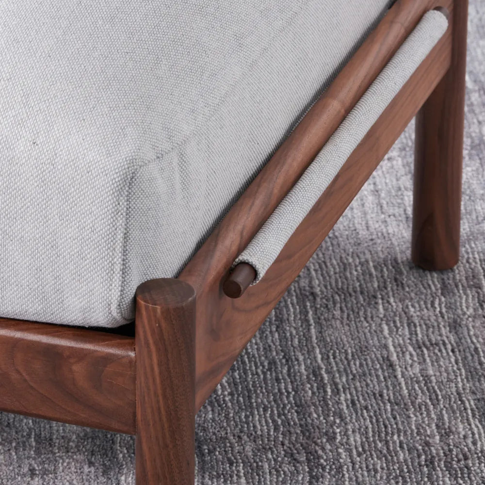 Olivia Ottoman Soft Grey Fabric Solid American Walnut