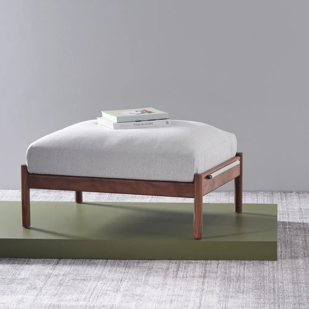 Olivia Ottoman Soft Grey Fabric Solid American Walnut