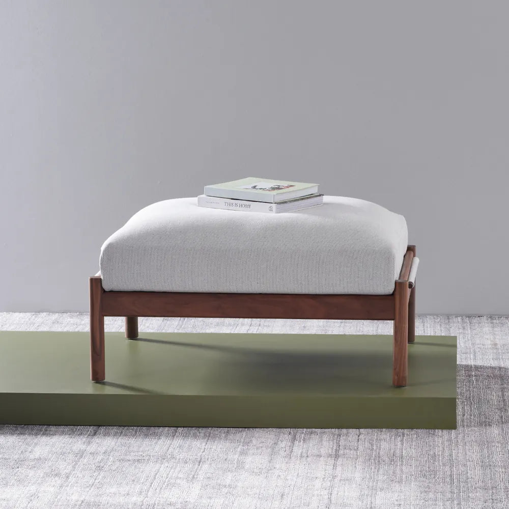 Olivia Ottoman Soft Grey Fabric Solid American Walnut