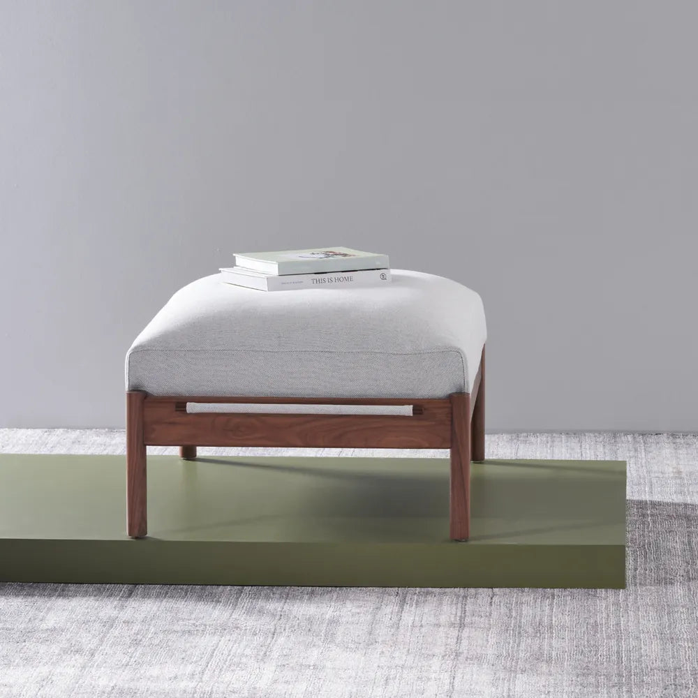 Olivia Ottoman Soft Grey Fabric Solid American Walnut
